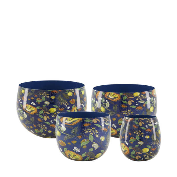 DKNC - Plantenbakken bloemen Morgana - Metaal - 23x23x17cm - Set van 4 - Blauw