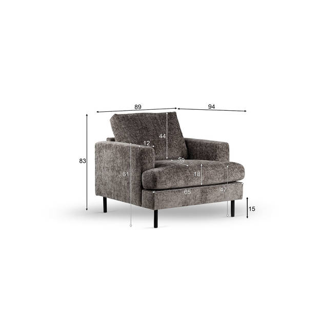 Giga Meubel - Fauteuil Stof Antraciet - Zithoogte 47cm - 89x94x83cm - Haga