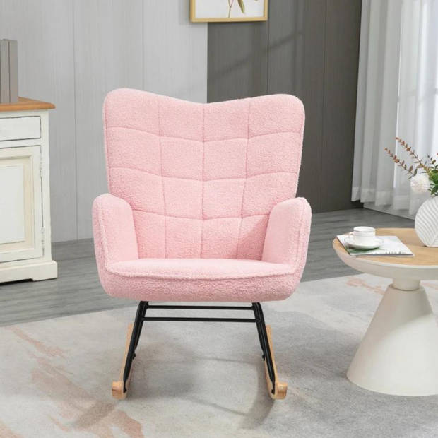 Schommelstoel - Stoelen - Meubels - Fauteuil - Roze - 92 cm x 71 cm x 101 cm