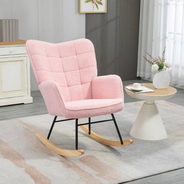 Schommelstoel - Stoelen - Meubels - Fauteuil - Roze - 92 cm x 71 cm x 101 cm