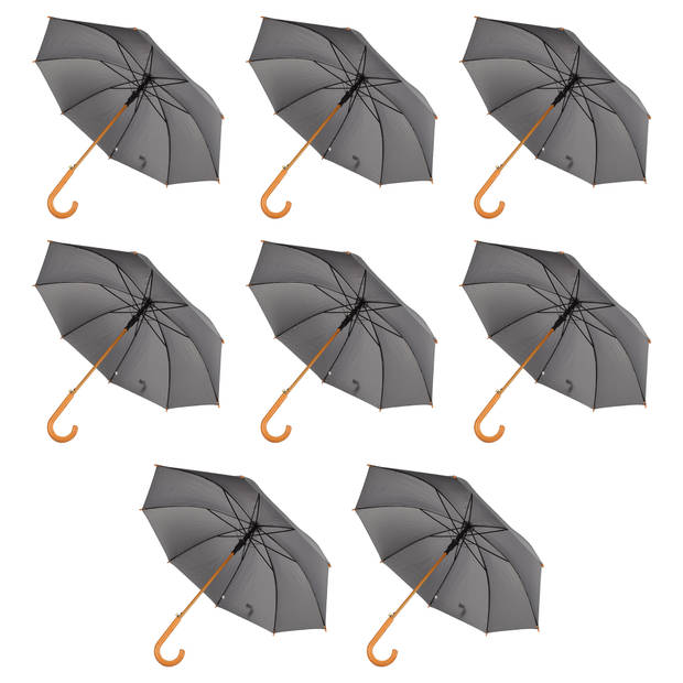 Quality Transparent Umbrella - 98 cm Diameter - Automatic - Aluminum Frame - with Wooden Handle - Round - Set of 8 -