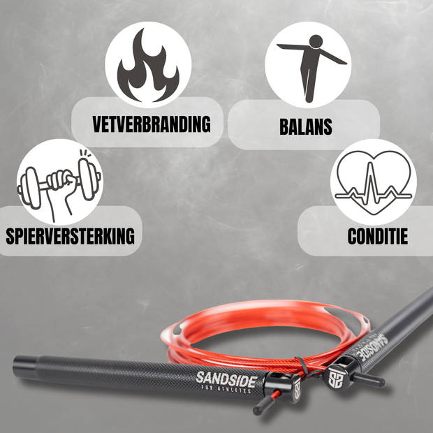 Sandside Springtouw Speedrope Verstelbaar Zwart Handvat Rood Touw