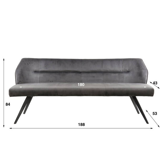 Giga Meubel - Eetkamerbank Antraciet Velvet - Zitdiepte 43cm - 188x53x53cm