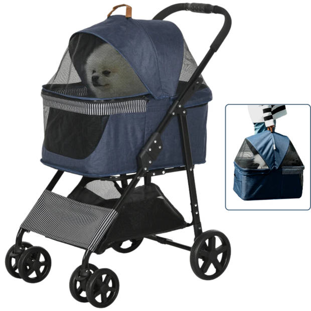 Hondenbuggy opvouwbaar - Hondenkar - Afneembare honden draagtas - Blauw+Zwart 77,5 x 51 x 99,5 cm