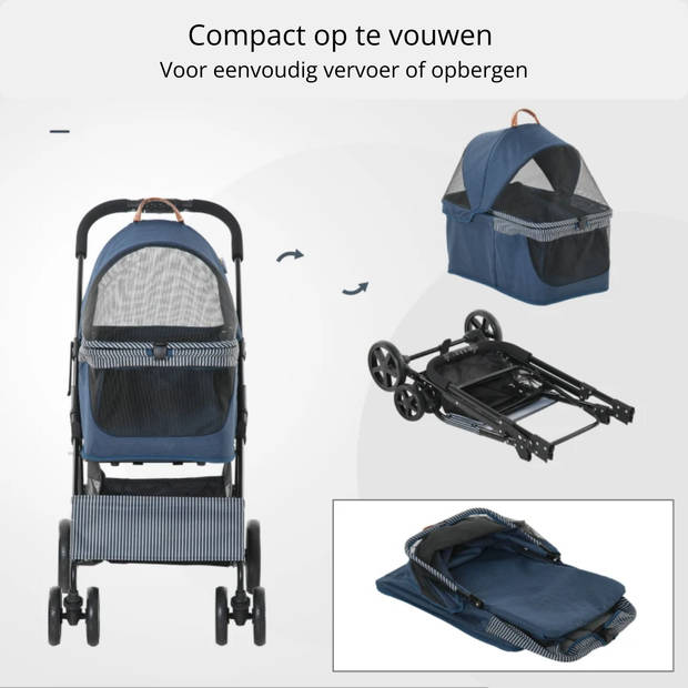 Hondenbuggy opvouwbaar - Hondenkar - Afneembare honden draagtas - Blauw+Zwart 77,5 x 51 x 99,5 cm