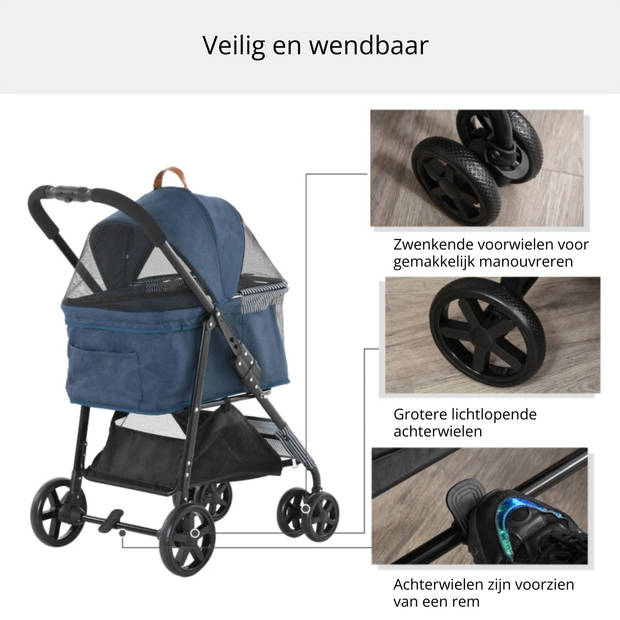 Hondenbuggy opvouwbaar - Hondenkar - Afneembare honden draagtas - Blauw+Zwart 77,5 x 51 x 99,5 cm