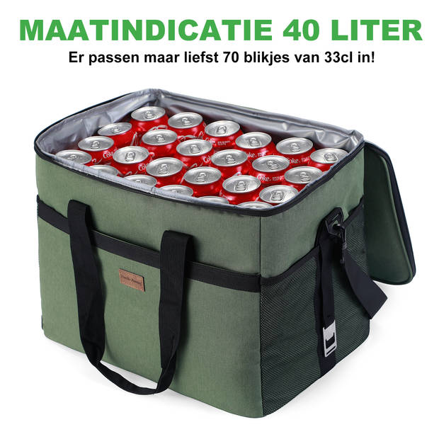 Packaway 4 Laags Geïsoleerde Koeltas - Lunchtas 40 liter - Inclusief Divider - Groen