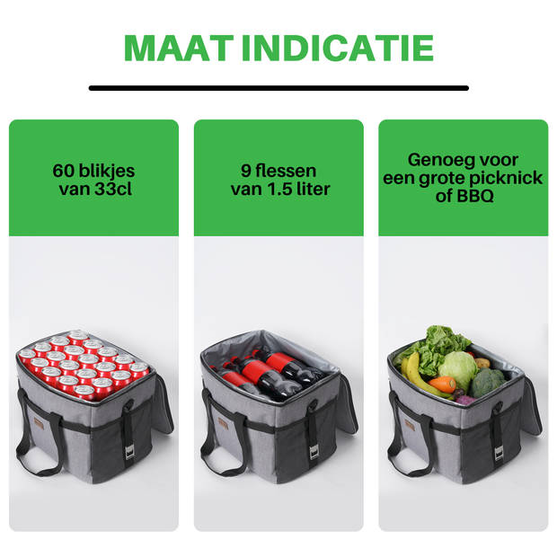 Packaway 4 Laags Geïsoleerde Koeltas - Lunchtas 30 liter - Inclusief Divider - Grijs