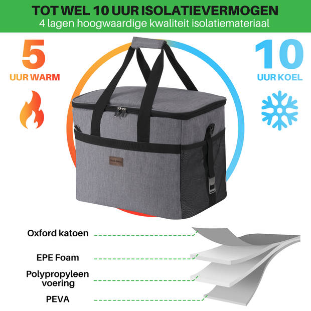 Packaway 4 Laags Geïsoleerde Koeltas - Lunchtas 30 liter - Inclusief Divider - Grijs