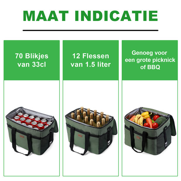 Packaway 4 Laags Geïsoleerde Koeltas - Lunchtas 30 liter - Groen