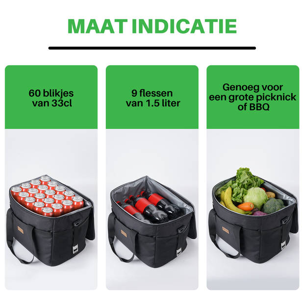 Packaway 4 Laags Geïsoleerde Koeltas - Lunchtas 30 liter - Zwart - Inclusief Divider