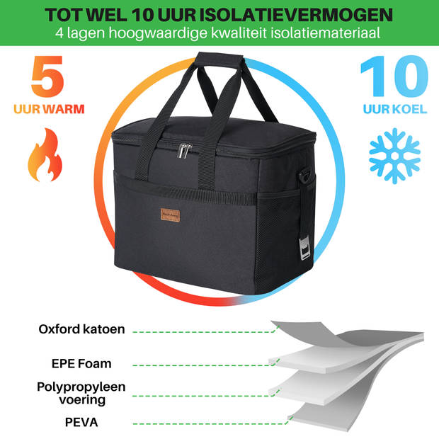 Packaway 4 Laags Geïsoleerde Koeltas - Lunchtas 30 liter - Zwart - Inclusief Divider