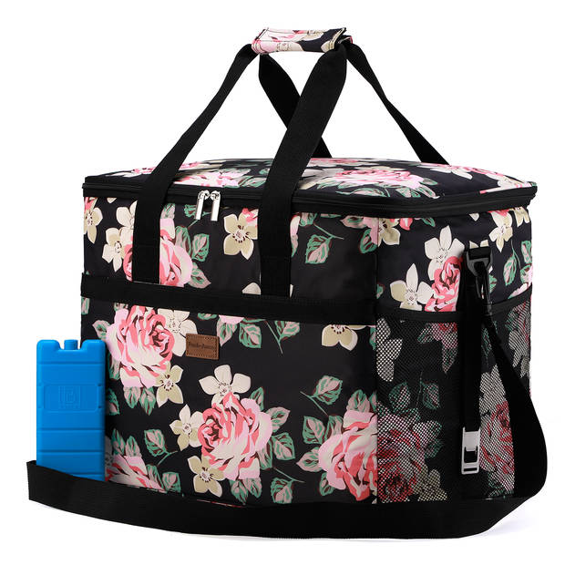 Packaway 4 Laags Geïsoleerde Koeltas - Lunchtas 40 liter - Black Flower