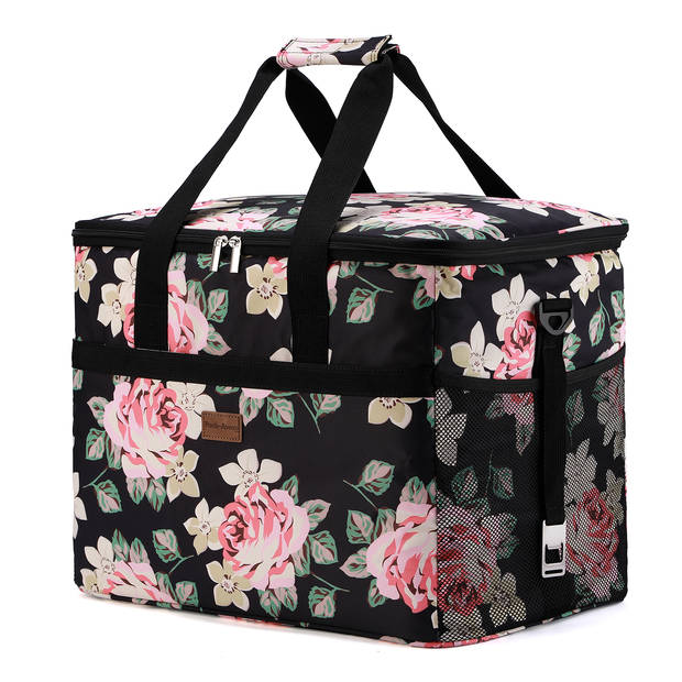 Packaway 4 Laags Geïsoleerde Koeltas - Lunchtas 40 liter - Black Flower