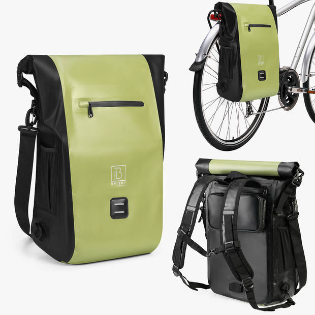 Brisby 20-26 Liter 3 in 1 Waterdichte Rolltop Fietstas - Rugtas - Schoudertas - Ook Voor Elektrische Fiets - Groen