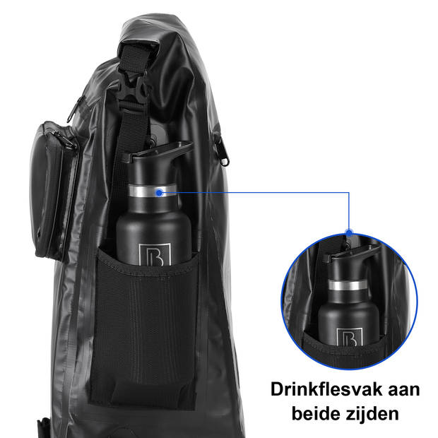 Brisby 40-52 Liter 3 in 1 Waterdichte Rolltop Fietstassen SET van 2 - Rugtas - Schoudertas - Zwart