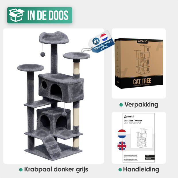 Avalo Krabpaal Voor Katten Met 7 Niveaus - 137x50x50 CM - Donkergrijs - Krabpaal Voor Grote Katten