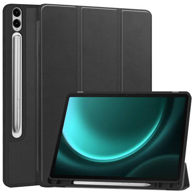 Basey Samsung Galaxy Tab S9 FE Plus Hoesje Kunstleer Hoes Case Cover -Zwart