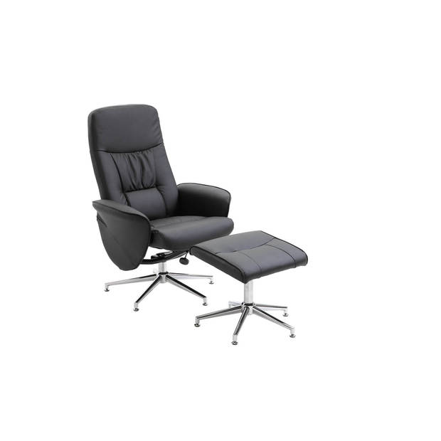 Rolf fauteuil recliner met hocker PU kunstleer zwart.