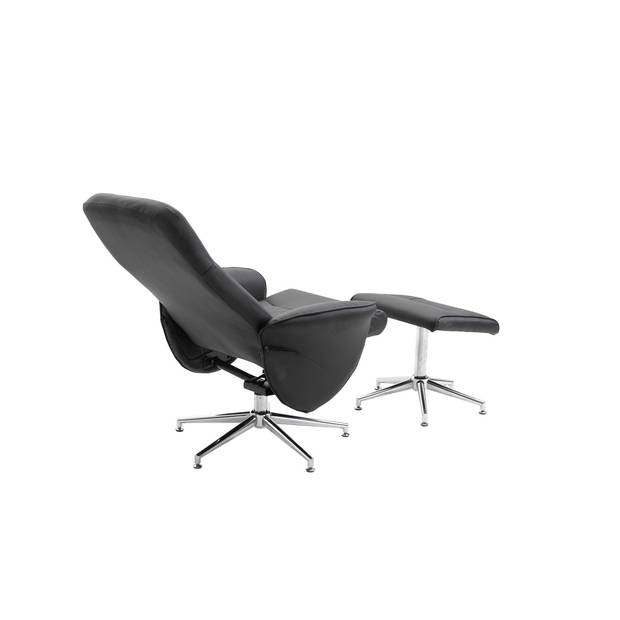 Rolf fauteuil recliner met hocker PU kunstleer zwart.