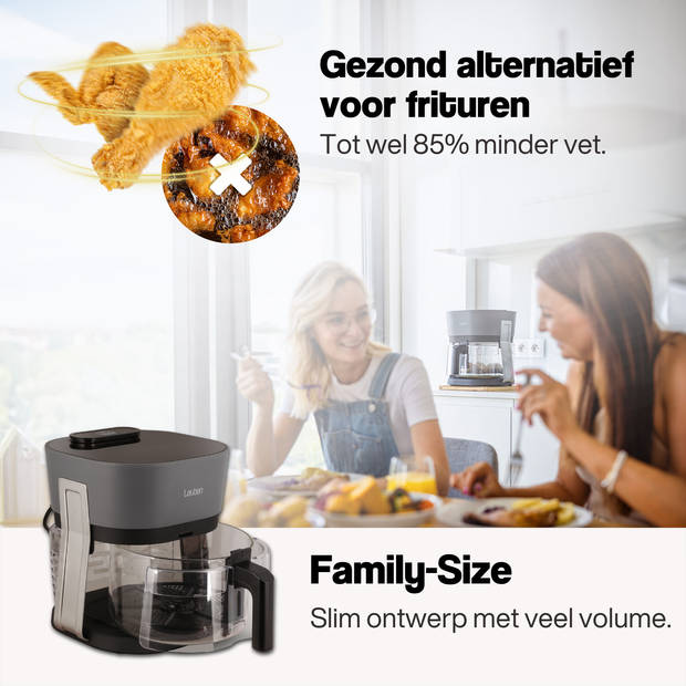 Lauben Glazen Airfryer - Stoomfunctie - 4.5 L - Zwart/Grijs