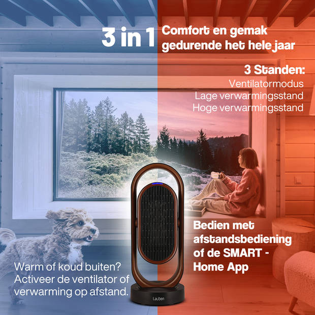 Lauben Smart Fan&Heater 2in1 - 1800BB - Zwart/Bruin