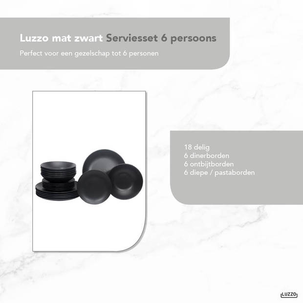 Luzzo® Serviesset 6 persoons Mat Zwart aardewerk - Pastaborden 18 dlg