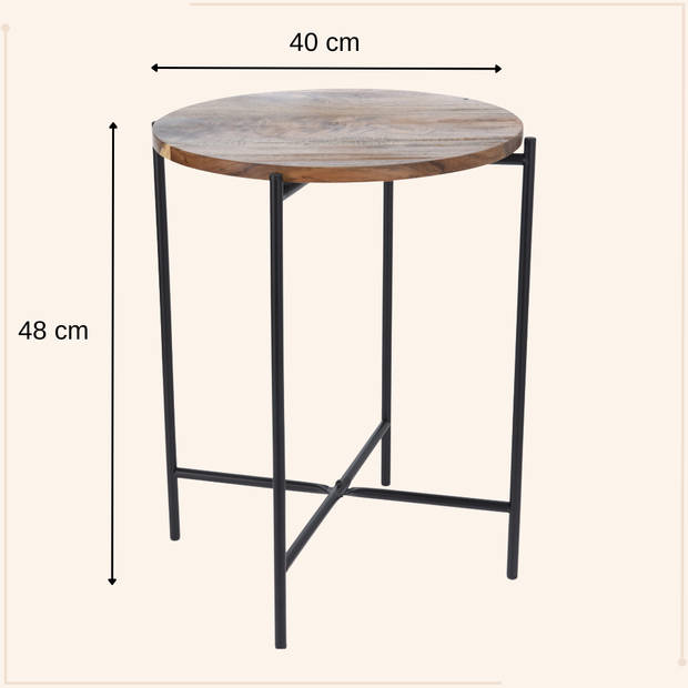 MISOU Bijzettafel - Salontafel - Metaal met Acacia Hout - 40X48CM - Bijzettafeltje