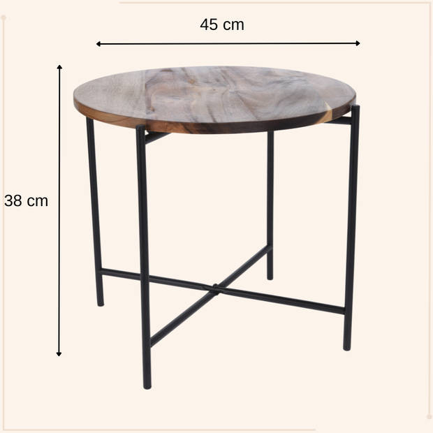 MISOU Bijzettafel - Salontafel - Metaal met Acacia Hout - 45X38CM - Bijzettafeltje