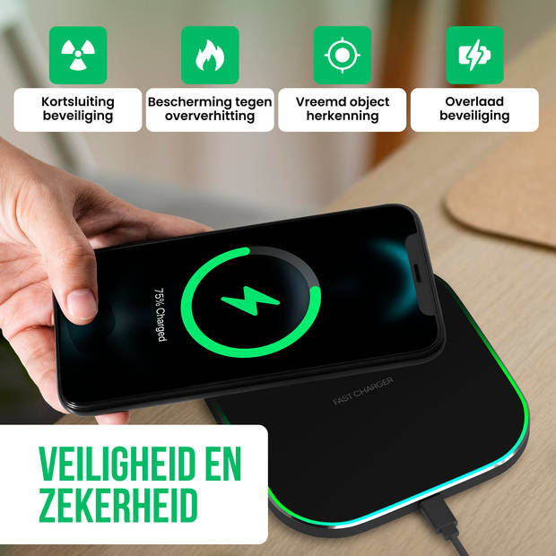 Strex Draadloze Oplader 15W - Inclusief Kabel - QI Snellader - Wireless Charger - Fast Charger - LED Indicatie