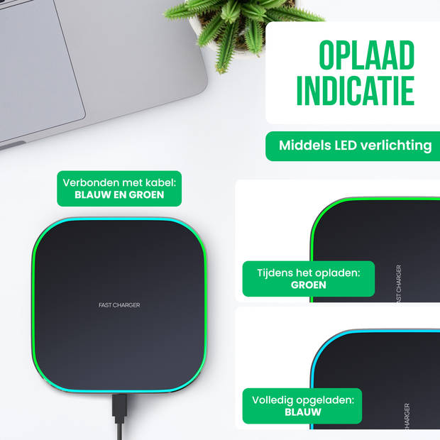 Strex Draadloze Oplader 15W - Inclusief Kabel - QI Snellader - Wireless Charger - Fast Charger - LED Indicatie