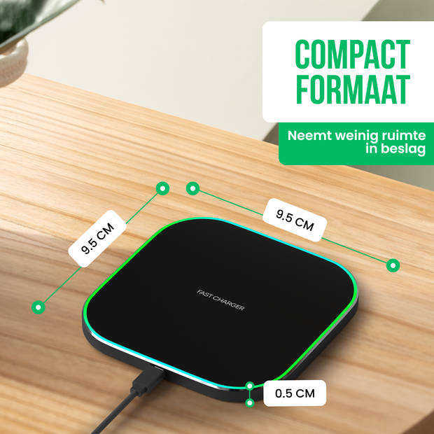 Strex Draadloze Oplader 15W - Inclusief Kabel - QI Snellader - Wireless Charger - Fast Charger - LED Indicatie