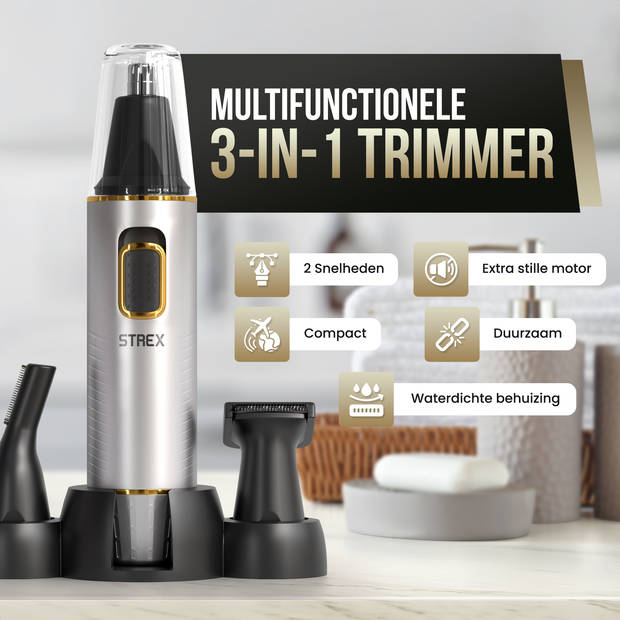 Strex 3 In 1 Neushaartrimmer Set - Oplaadbaar & Afspoelbaar - Neustrimmer / Oortrimmer / Wenkbrauwtrimmer / Baardtrimmer