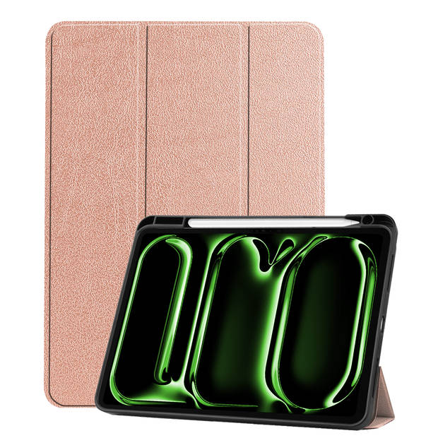 Basey Apple iPad Pro 13 (2024) Hoesje Kunstleer Hoes Case Cover -Rose goud