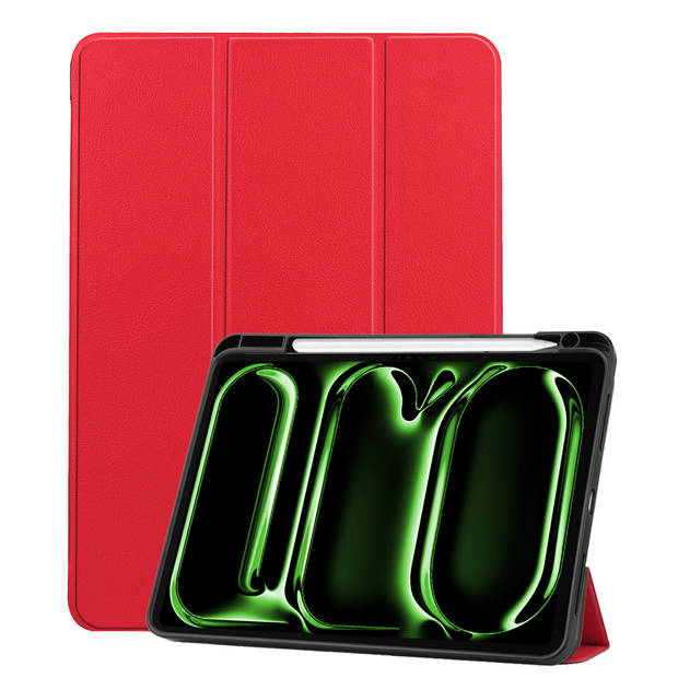 Basey Apple iPad Pro 13 (2024) Hoesje Kunstleer Hoes Case Cover -Rood