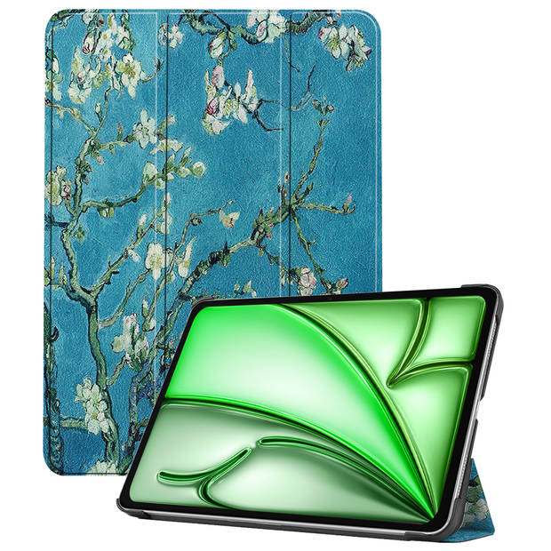 Basey Apple iPad Air 6 11 (2024) Hoesje Kunstleer Hoes Case Cover -Bloesem