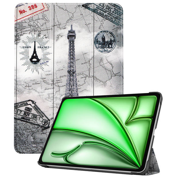 Basey Apple iPad Air 6 11 (2024) Hoesje Kunstleer Hoes Case Cover -Eiffeltoren