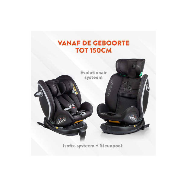 BabyAuto autostoel Muugi - iSize - 40-150 cm - 0-12 jaar - 0-36 kg - kleur zwart - groep 1 2 3 - Isofix