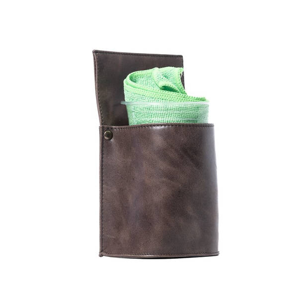 Poetsdoekholster - Met plastic beker - Leer - Donkerbruin