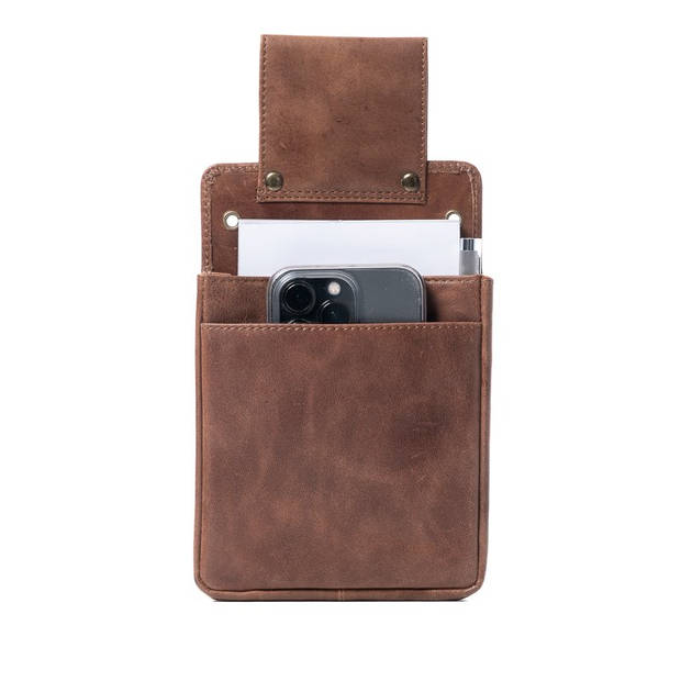 Horeca - Holster - Kelnerbeurs - Iphone - Leer - Cognac bruin