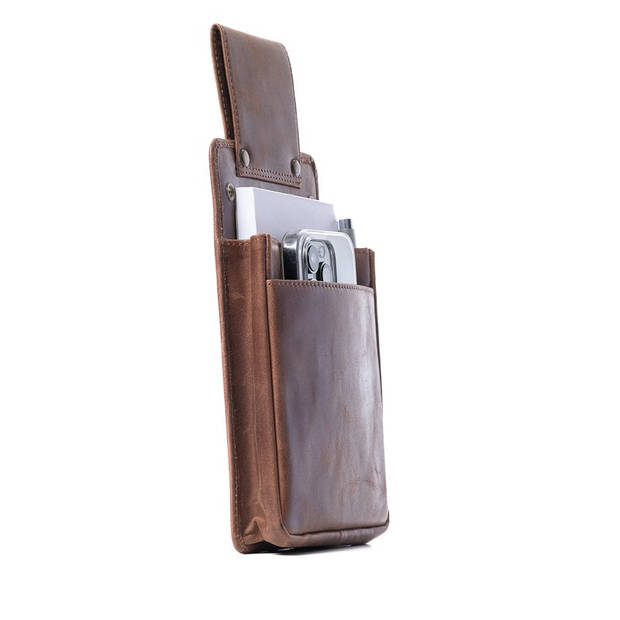 Horeca - Holster - Kelnerbeurs - Iphone - Leer - Cognac bruin