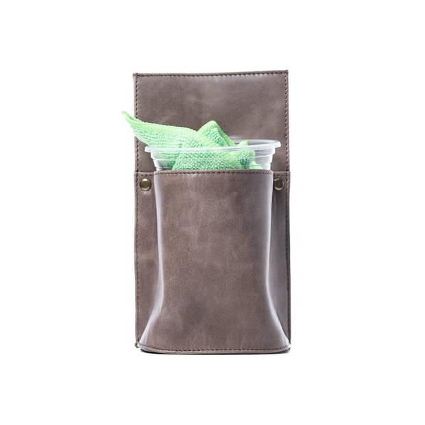 Poetsdoekholster - Met plastic beker - Leer - Grijs