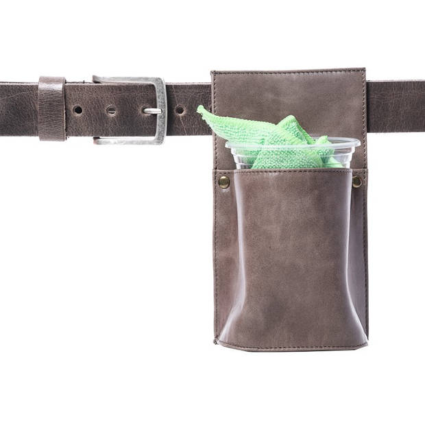 Poetsdoekholster - Met plastic beker - Leer - Grijs