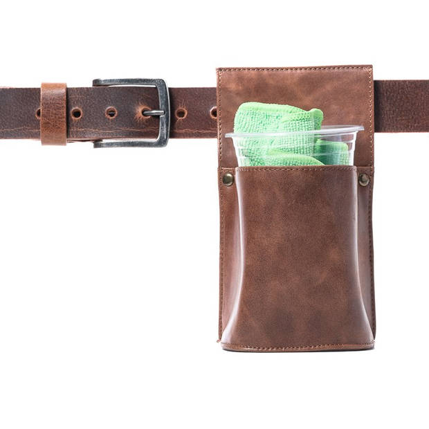 Poetsdoekholster - Met plastic beker - Leer - Cognac bruin