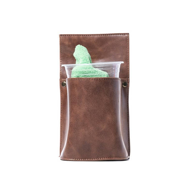 Poetsdoekholster - Met plastic beker - Leer - Cognac bruin