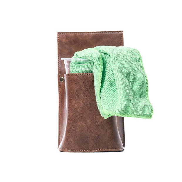 Poetsdoekholster - Met plastic beker - Leer - Cognac bruin