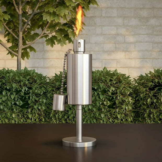 Fire & Deco - Tuinfakkel - olielamp met Cilindrische oliecontainer, van geborsteld RVS - 27 x 10 cm - 2 Stuks