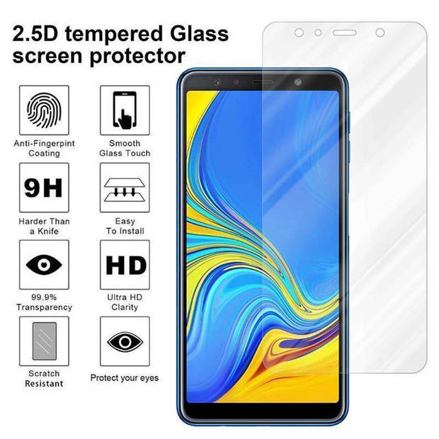 Cadorabo Screenprotector geschikt voor Samsung Galaxy A7 2018 in KRISTALHELDER - Tempered Display Pantser Film