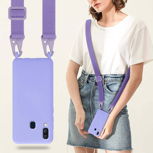 Cadorabo Mobiele telefoon ketting geschikt voor Samsung Galaxy A40 Hoesje in LIQUID LICHT PAARS - Silicone beschermhoes