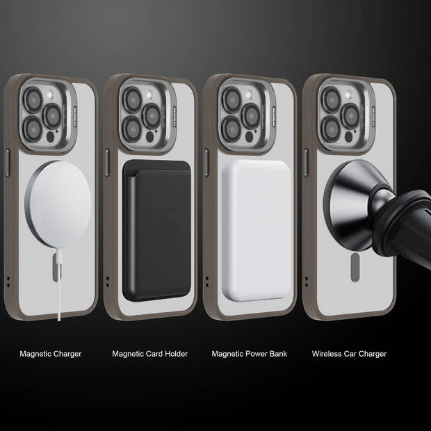 Cadorabo Hoesje geschikt voor Apple iPhone 15 PRO MAX Case in Grijs geschikt voor MagSafe met cameralensbescherming